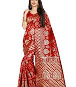 Red Woven Banarasi Saree With Blouse