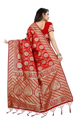 Red Woven Banarasi Saree With Blouse 3