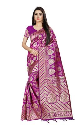Magenta Woven Banarasi Saree With Blouse 1