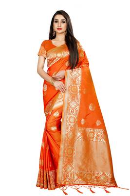 Orange Woven Banarasi Saree With Blouse 1