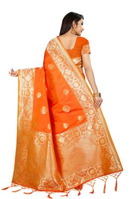 Orange Woven Banarasi Saree With Blouse 3