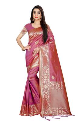 Pink Woven Banarasi Saree With Blouse 1
