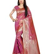 Pink Woven Banarasi Saree With Blouse