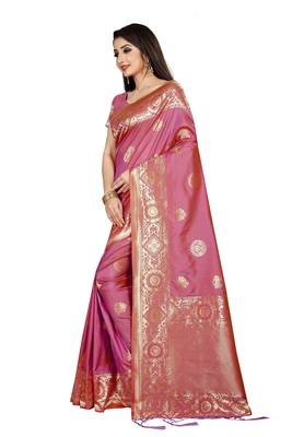 Pink Woven Banarasi Saree With Blouse 2