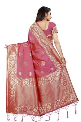 Pink Woven Banarasi Saree With Blouse 3