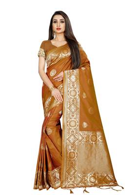 Brown Woven Banarasi Saree With Blouse 1