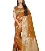 Brown Woven Banarasi Saree With Blouse