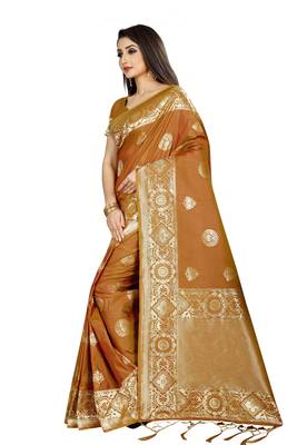 Brown Woven Banarasi Saree With Blouse 2