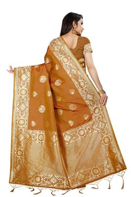 Brown Woven Banarasi Saree With Blouse 3
