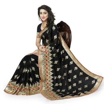 Black Embroidered Georgette Saree With Blouse 4
