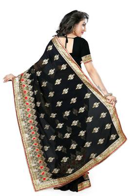 Black Embroidered Georgette Saree With Blouse 5