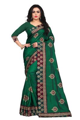 Green Embroidered Silk Saree With Blouse 1