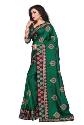Green Embroidered Silk Saree With Blouse 2
