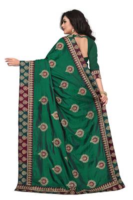 Green Embroidered Silk Saree With Blouse 3