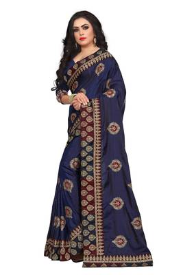 Blue Embroidered Silk Saree With Blouse 2