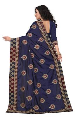 Blue Embroidered Silk Saree With Blouse 3
