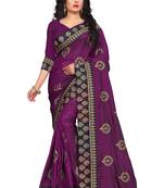 Purple Embroidered Silk Saree With Blouse