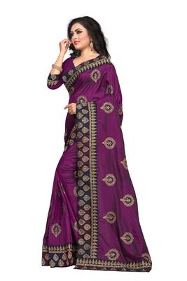Purple Embroidered Silk Saree With Blouse 2