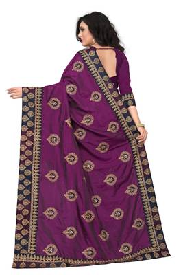 Purple Embroidered Silk Saree With Blouse 3