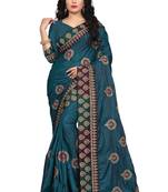 Teal Embroidered Silk Saree With Blouse