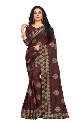 Brown Embroidered Silk Saree With Blouse 1