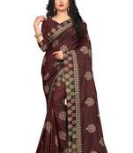Brown Embroidered Silk Saree With Blouse