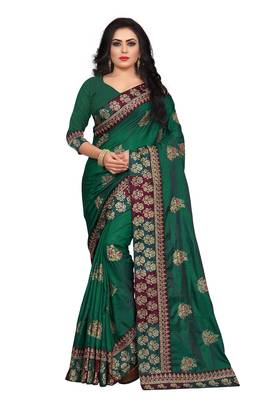 Green Embroidered Silk Saree With Blouse 1