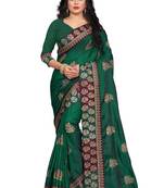 Green Embroidered Silk Saree With Blouse