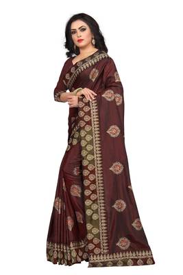Brown Embroidered Silk Saree With Blouse 2