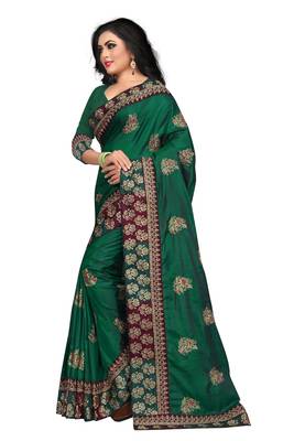 Green Embroidered Silk Saree With Blouse 2