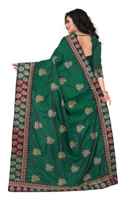Green Embroidered Silk Saree With Blouse 3