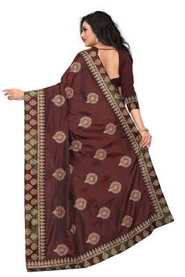 Brown Embroidered Silk Saree With Blouse 3