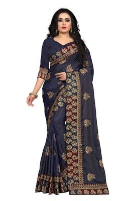 Grey Embroidered Silk Saree With Blouse 1