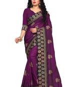 Purple Embroidered Silk Saree With Blouse