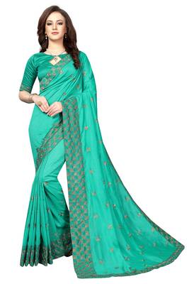 Green Embroidered Silk Saree With Blouse 1