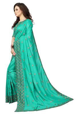Green Embroidered Silk Saree With Blouse 2