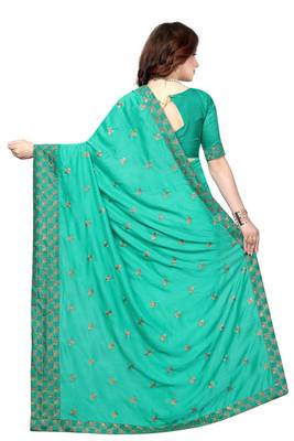 Green Embroidered Silk Saree With Blouse 3