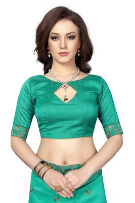 Green Embroidered Silk Saree With Blouse 4