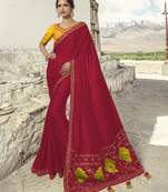Red Embroidered Silk Blend Saree With Blouse