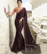 Burgundy Embroidered Silk Blend Saree With Blouse