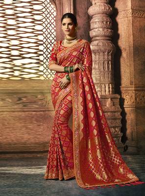 Blood Red Woven Pure Silk Saree With Blouse 1