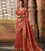 Blood Red Woven Pure Silk Saree With Blouse