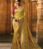 Yellow Woven Pure Silk Saree With Blouse