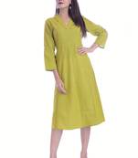 Green Color Cotton Slub Fabric Straight Kurti