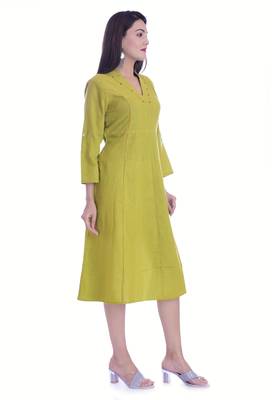 Green Color Cotton Slub Fabric Straight Kurti 2