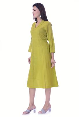 Green Color Cotton Slub Fabric Straight Kurti 3