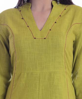 Green Color Cotton Slub Fabric Straight Kurti 4