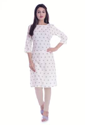 White Color Rayon Fabric Printed Straight Kurti 1