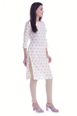 White Color Rayon Fabric Printed Straight Kurti 3