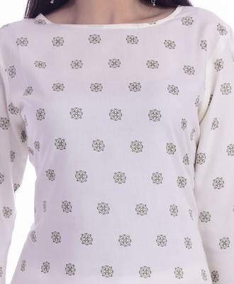 White Color Rayon Fabric Printed Straight Kurti 5